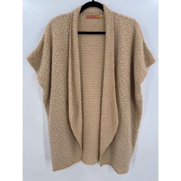 KUNA Beige Tan Baby Alpaca Oversized Short Sleeve Poncho Cardigan Sweater Sz S/M - Picture 1 of 5